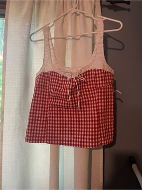 NWOT Elodie Red Gingham Tank with White Yoke